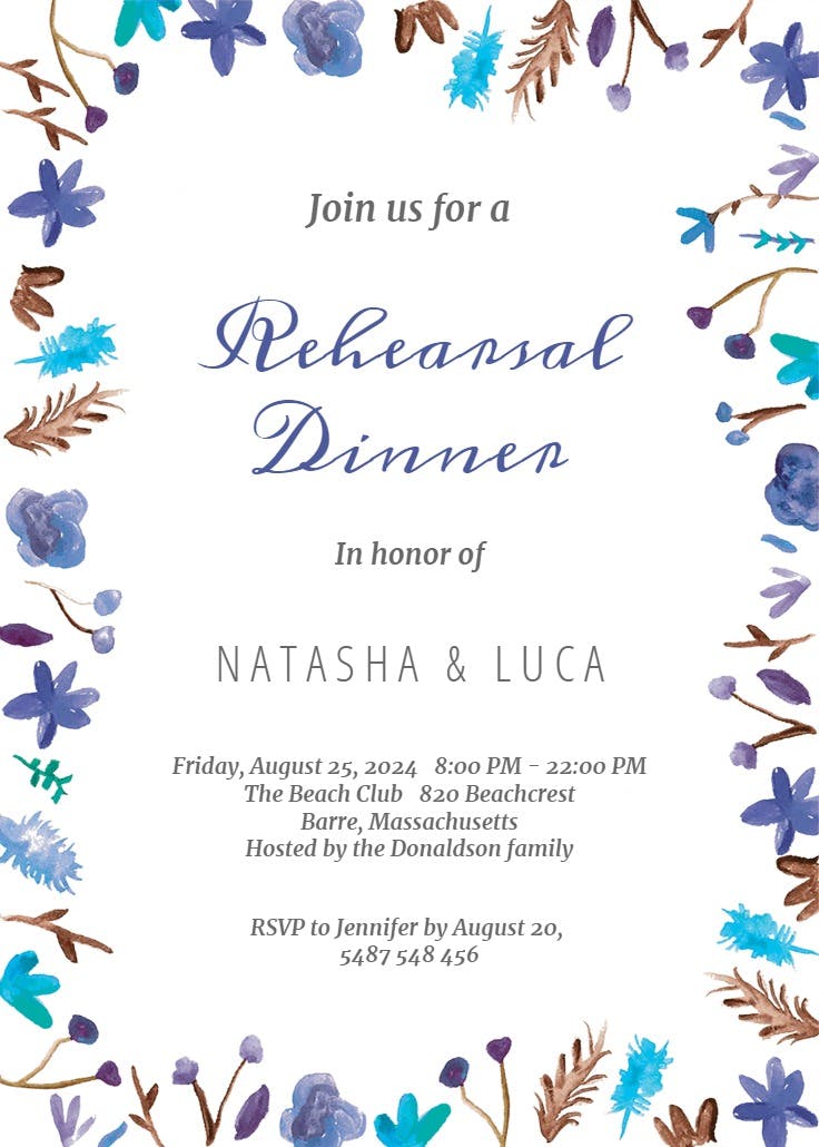 Watercolor flowers - rehearsal dinner party invitation